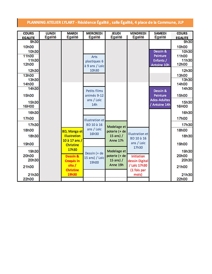 Planning Résidence Égalité - Salle Égalité